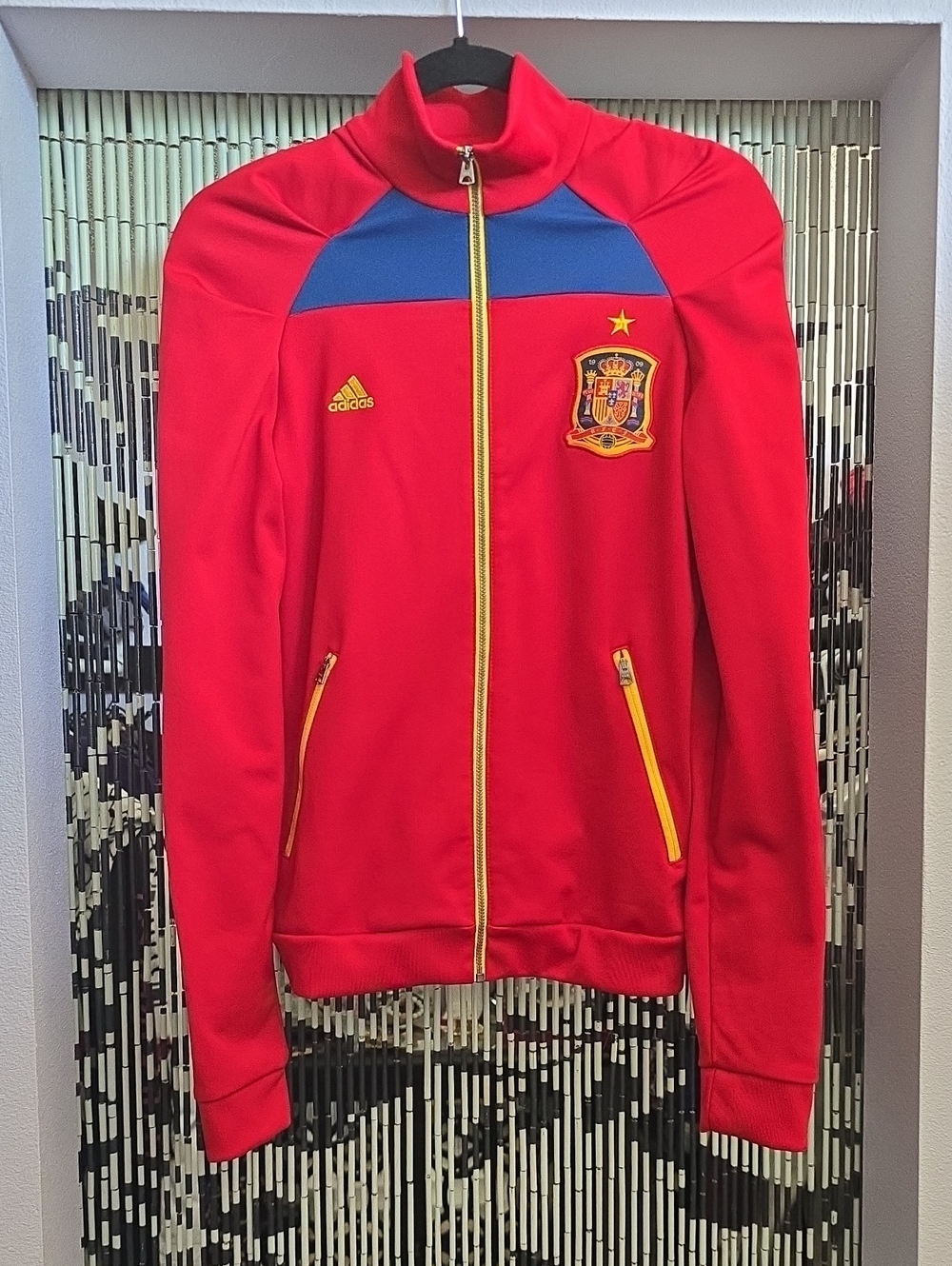 adidas Red and Blue Spain Crest Track Jacket with Yellow Accents Size S
